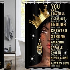 Black Girl Shower Curtain 70x70in Waterproof Polyester
