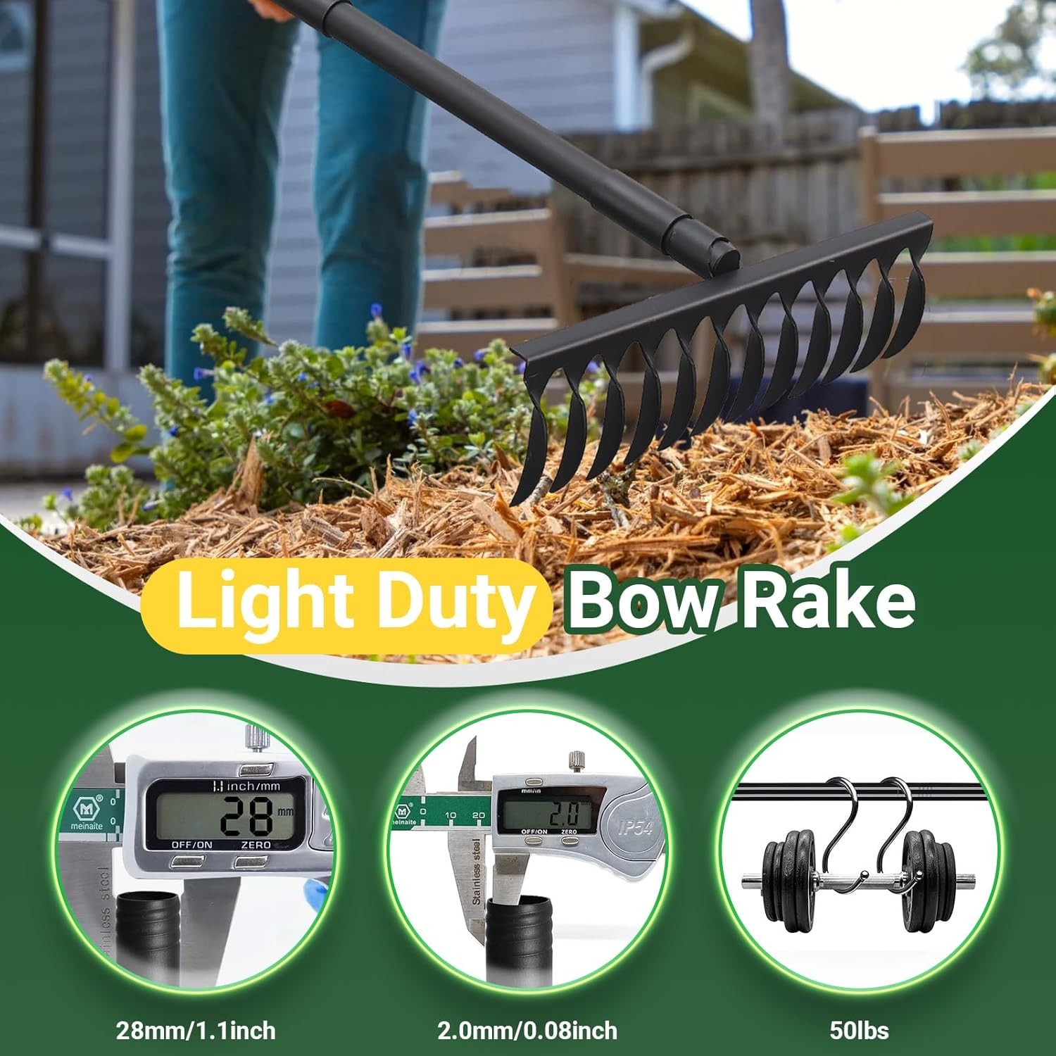 Garden Metal Bow Rake with 60 Inch Long Adjustable Handle,17 Inch Wide Heavy Dut