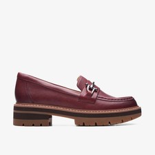 Clarks Womens Orianna Bit Burgundy Leather Loafers,Slip Ons Leather Casual