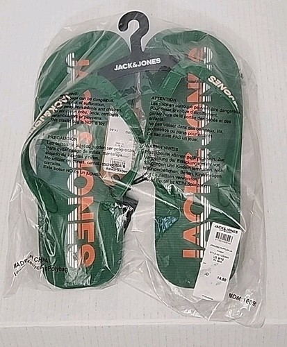 JACK & JONES Premium Flip Flops Sandals: Amazon Green/ Orange Logo Size 9/10 - Picture 2 of 6