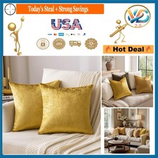 Velvet Throw Pillow Covers 18x18 Inch Pack of 2 Gold Soft Decorative Cushions