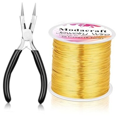  Ultra-FINE Jewelry Wire (328ft/100m) + 4-in-1 Ergonomic Pliers 26 Gauge Gold