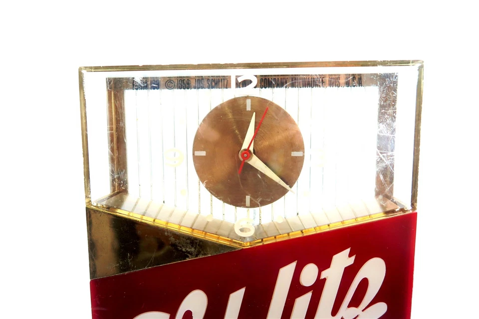 Reloj Schlitz Vintage Años 50 10.75" Alto Reloj Funciona pero BOMBILLA NECESITA SER REEMPLAZADA '59 Foto 2 de 4