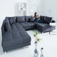 Moderne XXL Wohnlandschaft KENT 305cm anthrazit Federkern Bigsofa inkl. Hocker