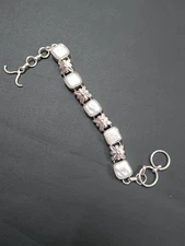 Beautiful Mother of Pearl Gem Bracelet Sterling Silver Adjustable Gift Bracelet