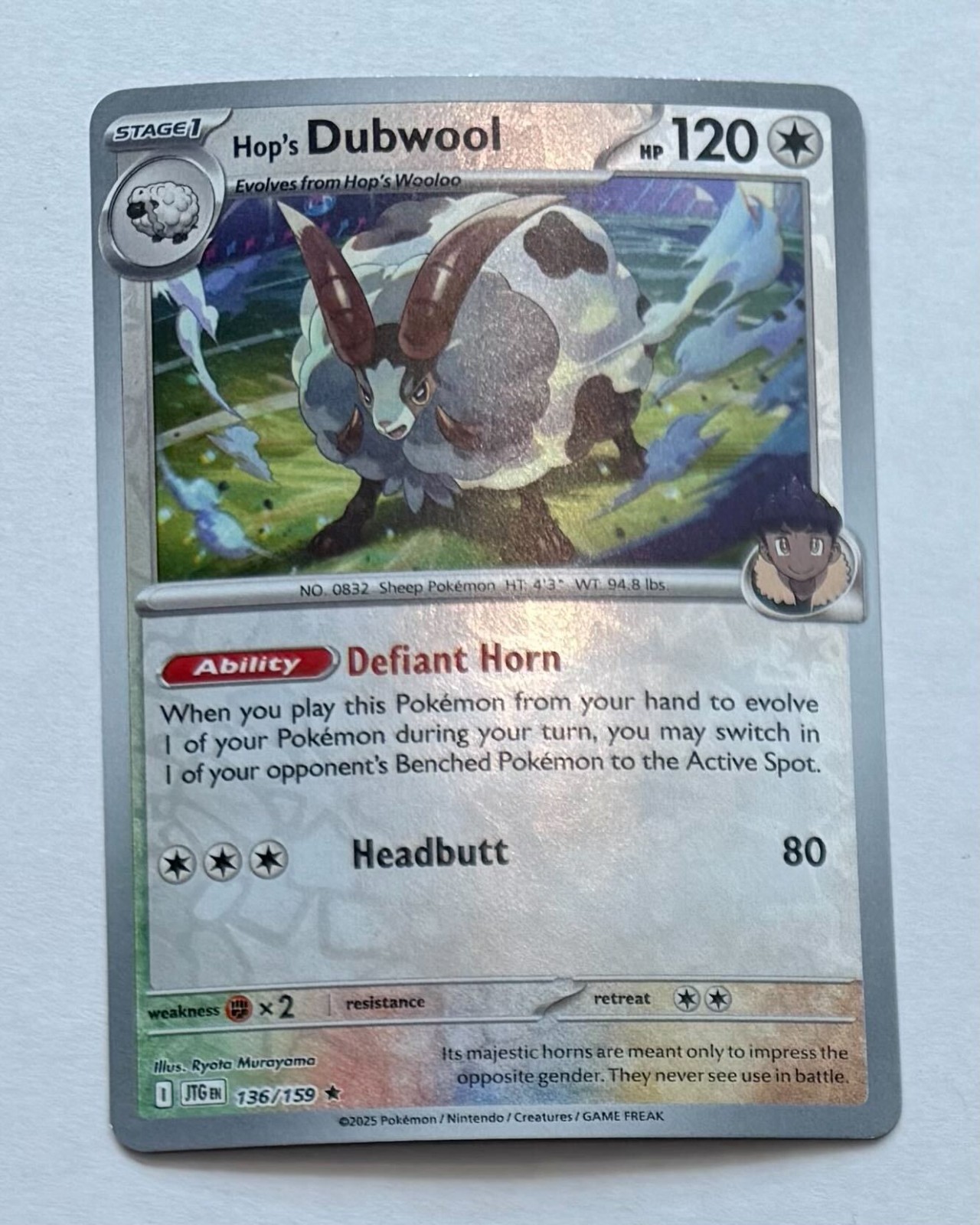 Hop's Dubwool Reverse Holofoil 136/159 Rare SV09: Journey Together Near Mint