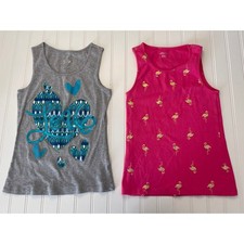 Justice & BCG Pink Gray Tank Tops Bundle of 2 Sequins Flamingos- Size Girl's 12