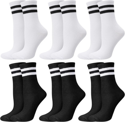 Sportsocken Herren Damen mit Streifen Baumwolle für Sport und Alltag, 6 Paar, Gr