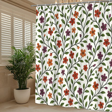 Elegant Floral Shower Curtain with Colorful Flowers and Green Leaves