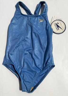 Speedo Girls Solid Light Blue One Piece Swimsuit Cross Back Size 5 New