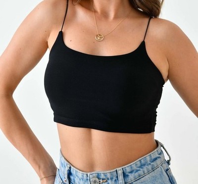 Lot of 2 Divided by H&M Womens Tank Top Crop Top Rib Plaid Spaghetti Straps S
