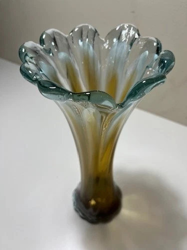 Vintage Murano Style Hand Blown "Swung" Glass Vase
