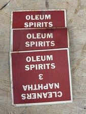 Lote De Colección 3 Letreros de Etiqueta Original Estándar Aceite OLEUM SPIRITS NAFTA ESTANISOL 2.5" AA