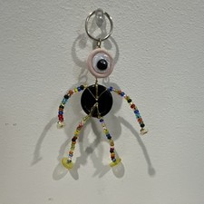 Handmade Beaded Figure Keychain with Multicolor Beads and Buttons