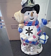 Home & Garden Party Ceramic Snowman w/Latern 11" Tea light House Candle Holder