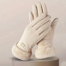 Comfortable Beige Touchscreen Gloves with Plush Lining   Thick Warm Winter Prote
