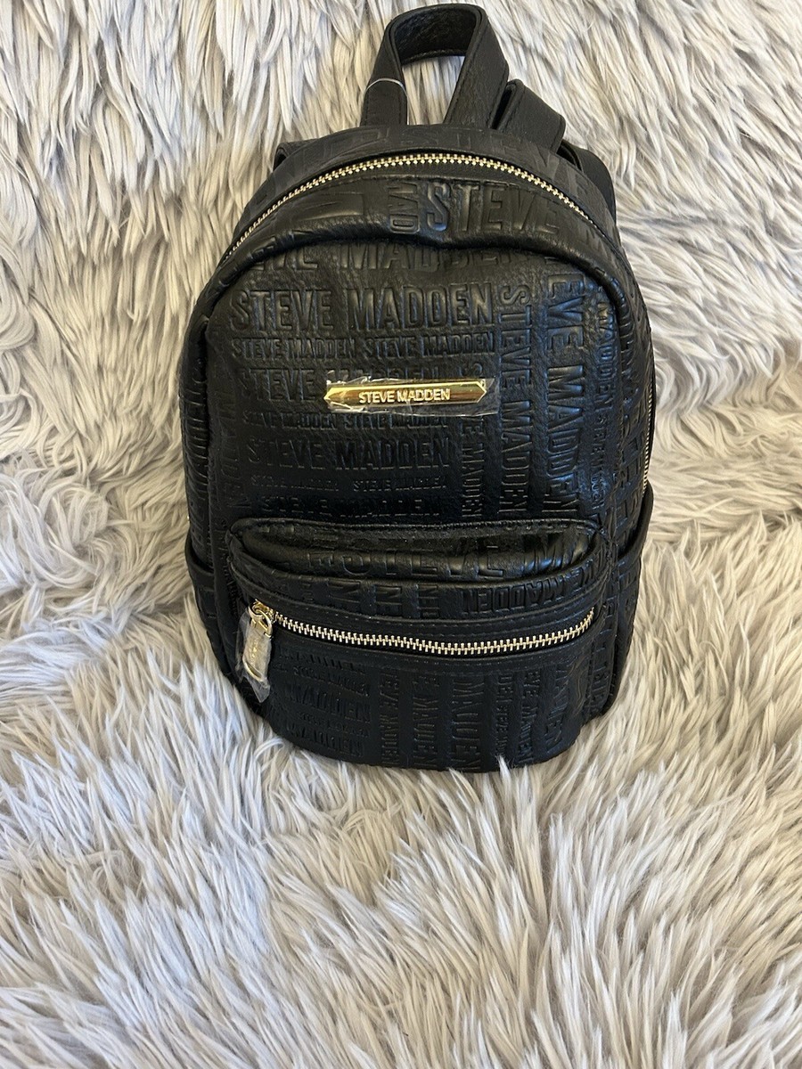 Backpack Steve Madden All over Logo small backpack gold trim 