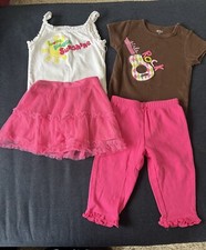 Baby Girls 4 Piece Mixed Brands Lot 6-9 Months 2 Bodysuits 1 Pants  1 Skirt EUC