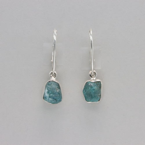 Natural Raw Cut Blue APATITE Earrings Rough Cut - 925 STERLING SILVER #901-Ue - Picture 4 of 9