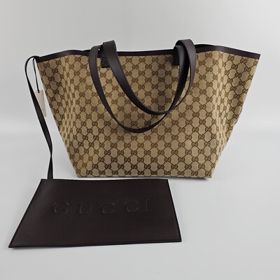 GUCCI Totissima Medium $2490 Beige/Ebony GG Tote Bag New And