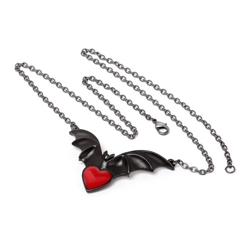 Alchemy Gothic P920 Sombre Desir Necklace Pendant Red Heart Black Bat Wing Wicke - Picture 3 of 3