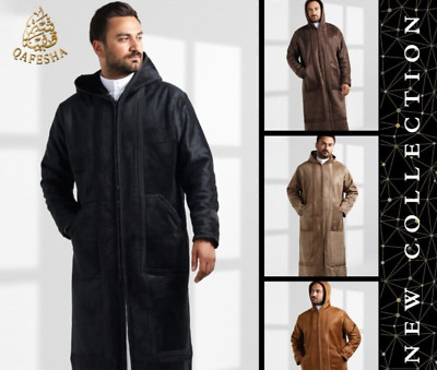 Bestickter Herren Farwa Bisht Mantel lange Jacke, Reißverschluss, Kappe, neu ...