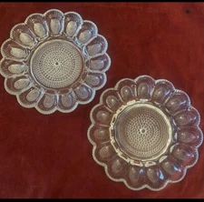 2 Vintage Hobnail Platter Deviled Egg Indiana Clear Glass 11"