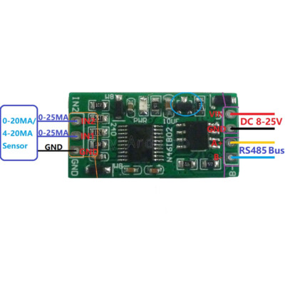 4-20MA to RS485 2 Channel DC12V 0-25MA Analog 12Bit ADC Board Modbus RTU PLC NEW