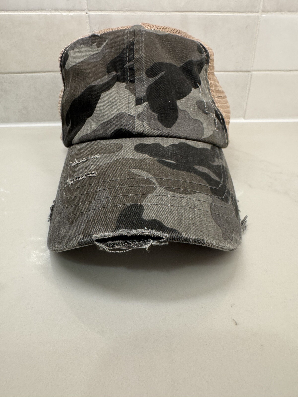 Cappello Berretto Donna C.C Pony Berretto Mimetico Invecchiato Maglia Schiena CrissCross Regolabile