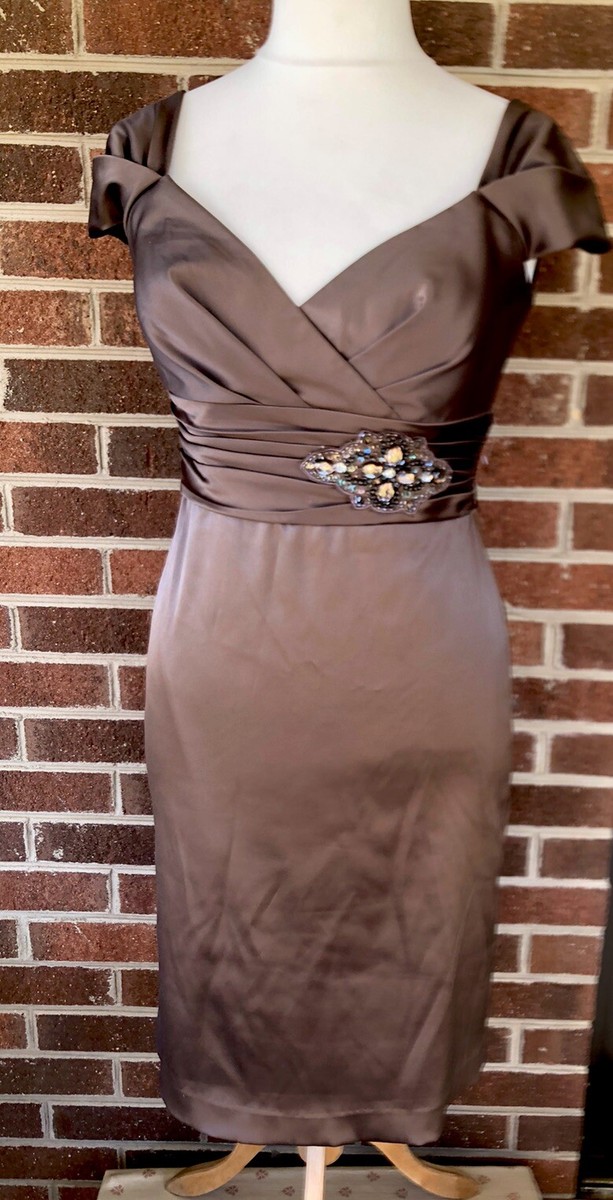 Size 10 New PATRA Brown Satin Embellished knee Length Dress | eBay