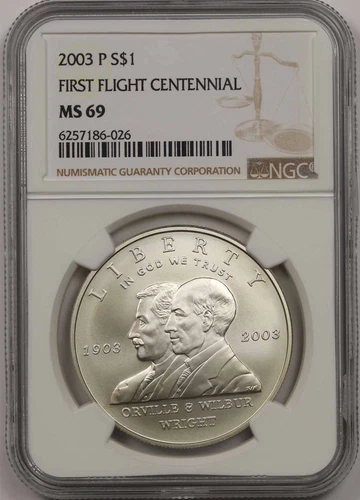 2003-P First Flight $1 NGC MS 69 Silver Modern Commemorative Dollar 