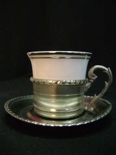 Servizio da caffe' anni 60 ceramica e peltro vintage - Bild 4 von 8