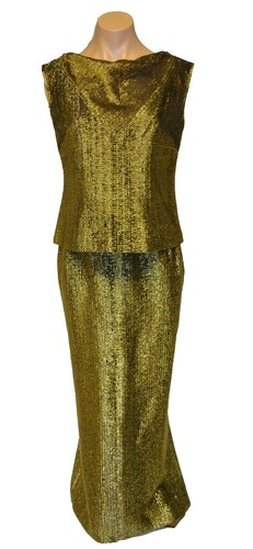 halston heritage gold lame dress 1970’s Halston Gold Lamé Lounge Dress main image 1