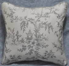 Fabric Corded Pillow made w Ralph Lauren Saint Honore Gray Floral Fabric 16"