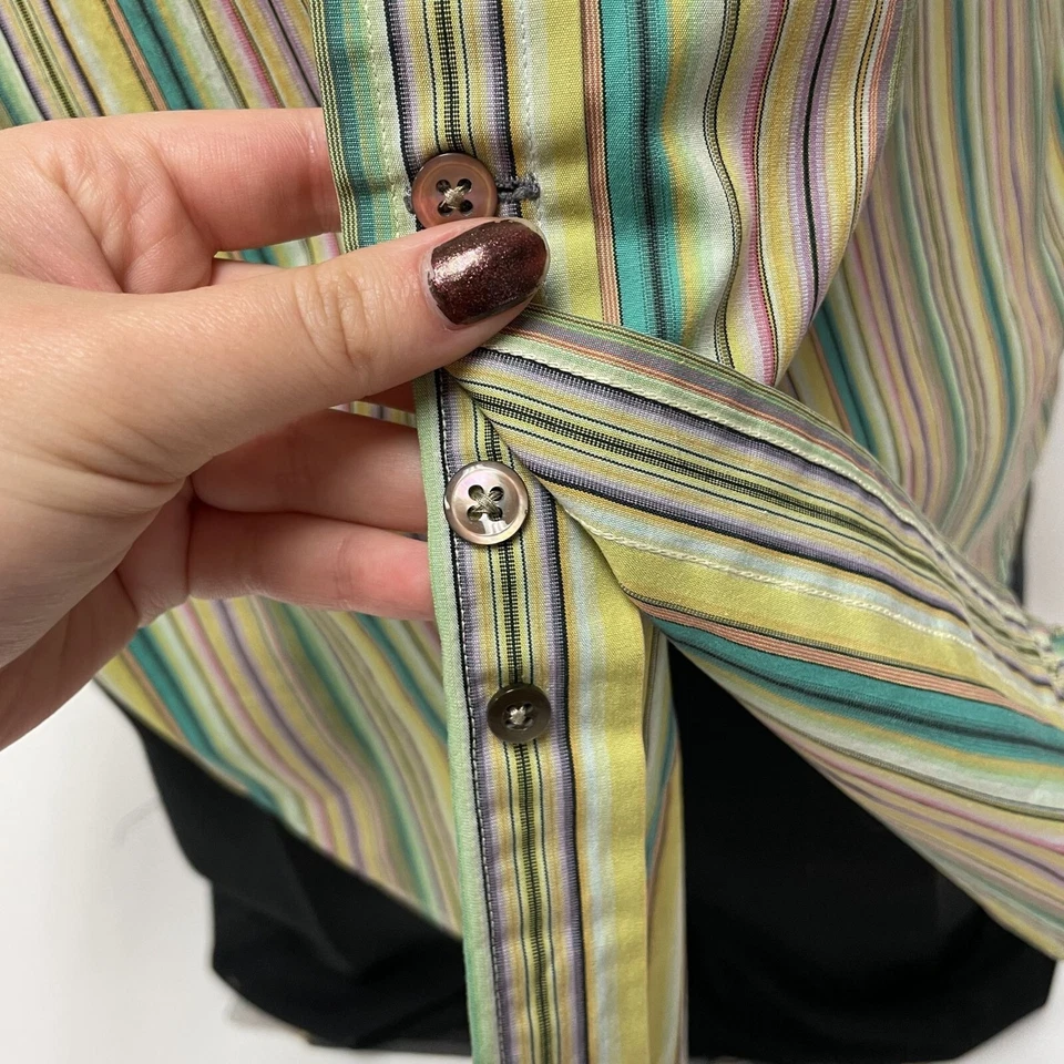 Camisa de vestir Ike Behar ajuste verde arco iris caramelo rayas cuello extendido Pascua Foto 4 de 4