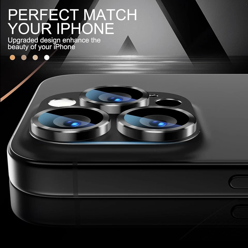 2件装适用于iPhone 16 Pro Max/16 Pro钢化玻璃金属相机镜头保护膜 — 第 4/4 张图片