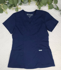 Greys Anatomy Womens Dark Blue V-Neck Scrubs Top Size XS