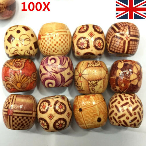 Pack of 100 Large Hole BOHO Wooden Beads for Macrame European Charms Crafts UK - Picture 1 of 10