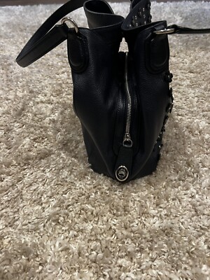 COACH Edie 31 Leather Shoulder Bag in Floral Rivets Navy Black