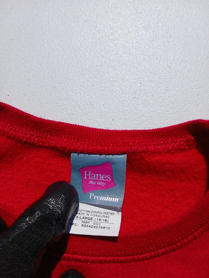 Camisa Hanes Niñas XL 14-16 Roja En Blanco Manga Larga Cuello Redondo Camisa Foto 4 de 4