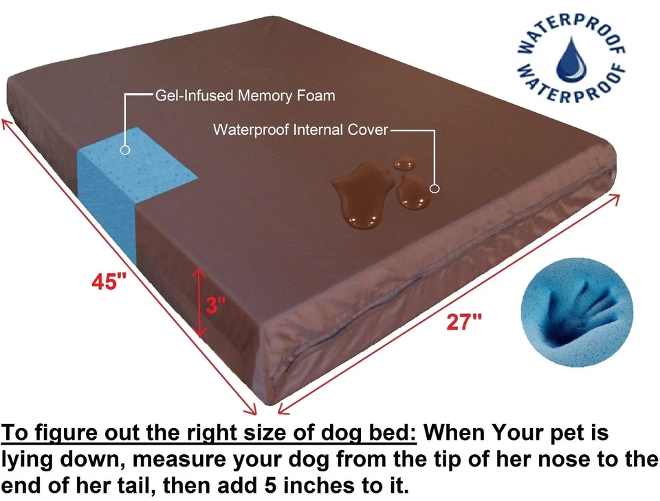 Large Orthopedic Memory Foam Pad Pet Dog Bed Waterproof Case Suede cover 45X27X3 - Image 2 of 4