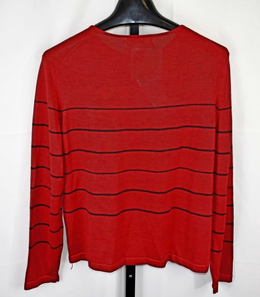 Jones Wear Cardigan Size L Red and Black Stripe Silk Blend Vintage Sweater  NWT