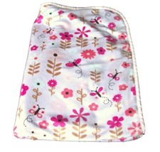 Kidsline Pink Soft Sherpa Baby Blanket Flowers Butterflies Leaves 30in x 40in