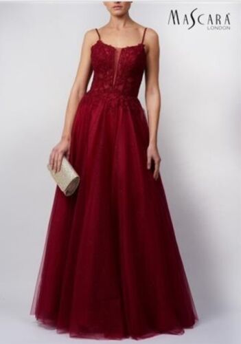 Mascara Mc119511 size 6 wine red Emb strap back Evening dress lace up back BNWT - Picture 1 of 12