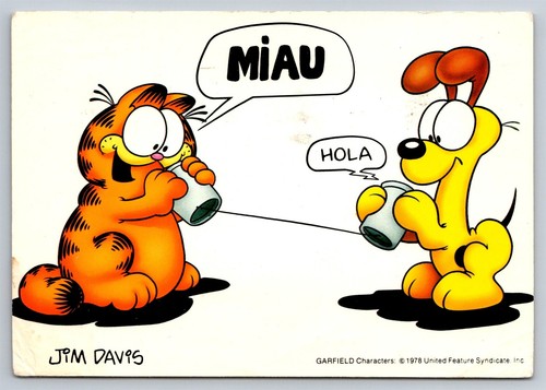 Postcard Garfield Cat Cartoon Odie String Cans Phones Miau 1978 Jim Davis Z17 - 第 1/2 張圖片