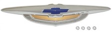 1950 Chevy Full Size Car Hood Emblem Chrome Blue Bow Tie W Gold Painted Detail