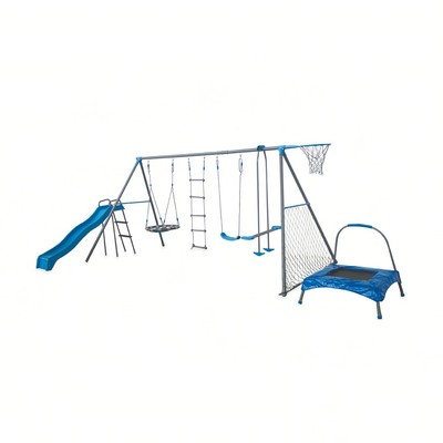 8 Stationen Schaukel Set Rutschklettern Kinder Outdoor Spielen Spaß sicheres Spielzeug mit Trampolin