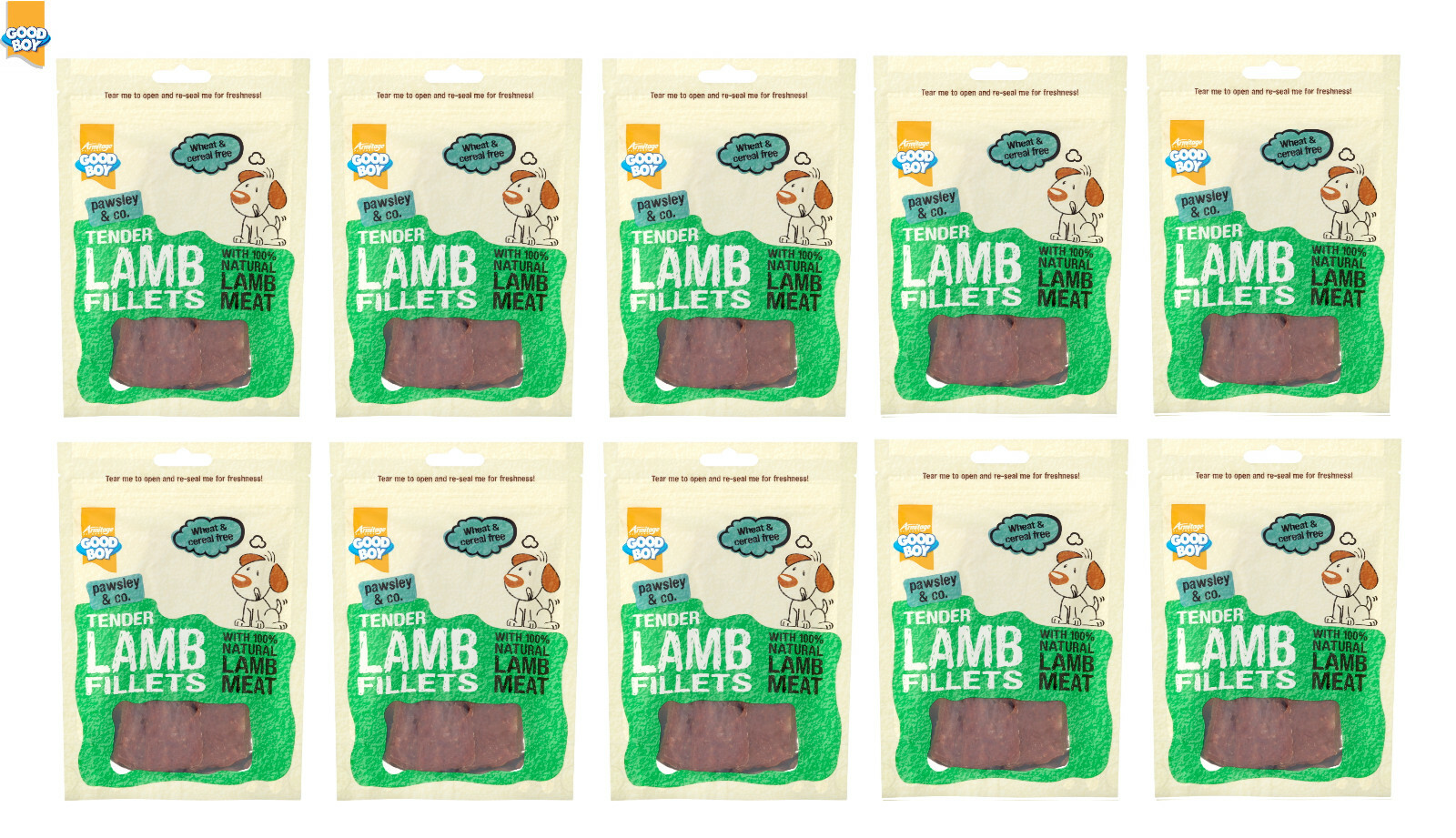 10 X 80G GOODBOY PAWSLEY & CO TENDER LAMB FILLETS NATURAL LAMB MEAT DOG TREATS