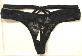 Victorias Secret Very Sexy Black Snake Lace Thong Panties Strappy Waist L-XL NWT