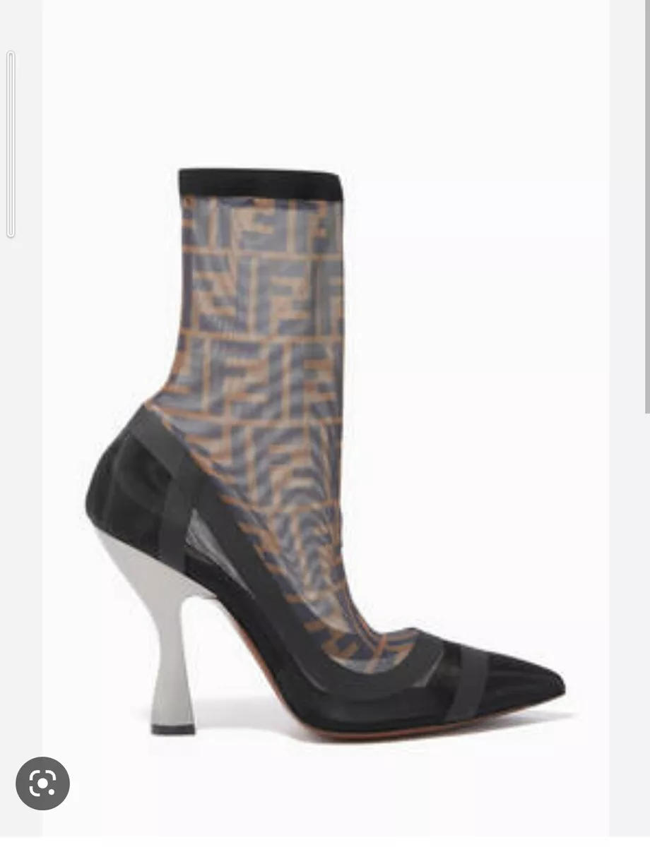 Tobacco FENDI Techmesh Pumps Monogram Ankle Boots Zucca Mesh 39 9 Black Colibri